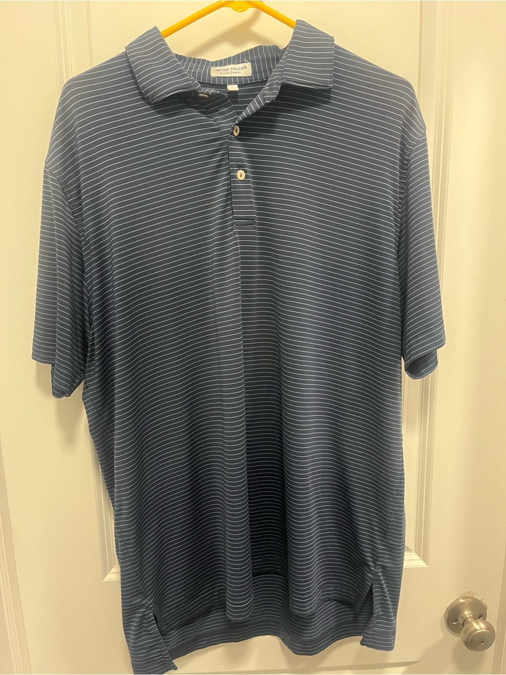 Peter millar Navy Golf Polo With Pin Stripes Size Large  EUC